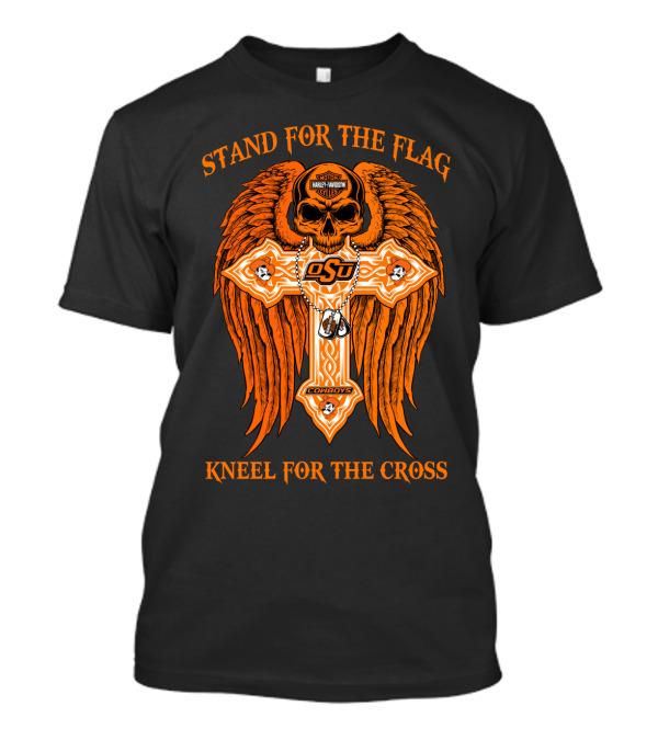 Stand For The Flag Kneel For The Cross Oklahoma State Cowboys Skull Cross T-Shirt