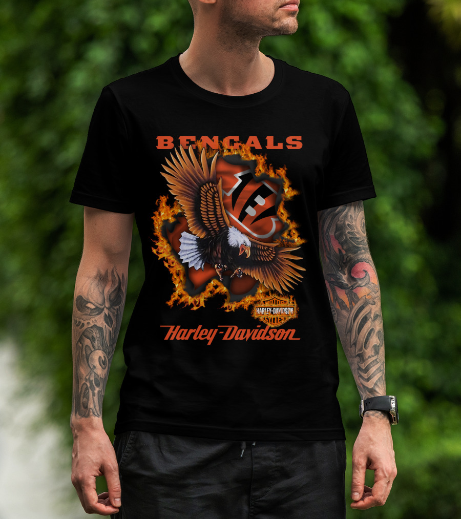 Bengals Harley Davidson Cincinnati Nfl 84 Eagle Flame T-Shirt