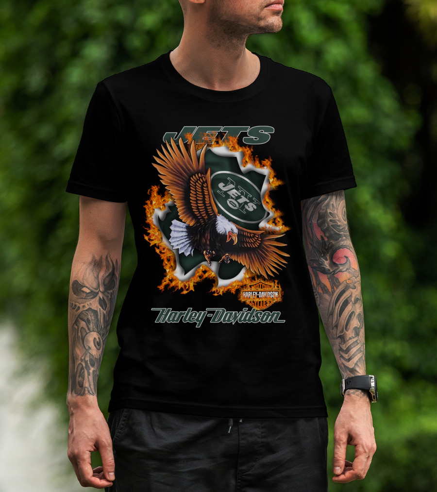 Harley Davidson New York Jets Eagle Flame Nfl 84 T-Shirt