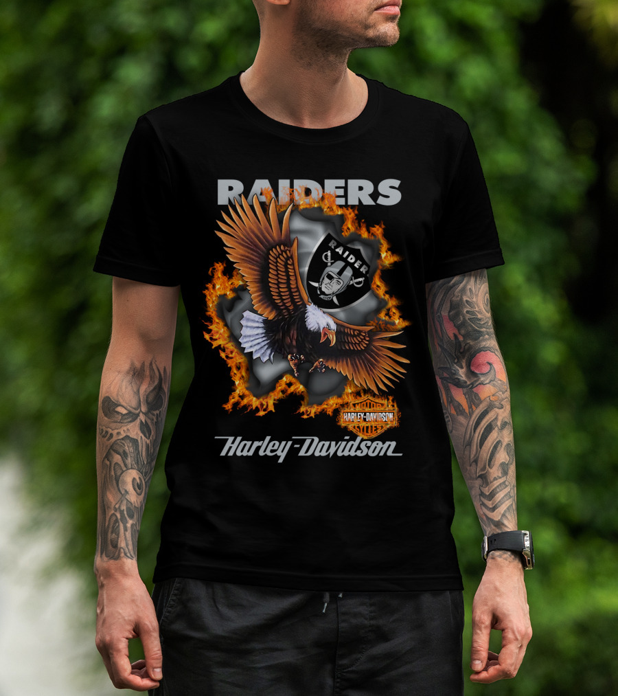 Raiders Harley Davidson Eagle Flames Nfl 84 Oakland Raiders T-Shirt