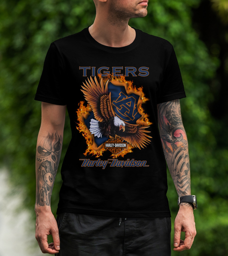 Harley Davidson Auburn Tigers Ncaa Eagle Fire Symbol T-Shirt