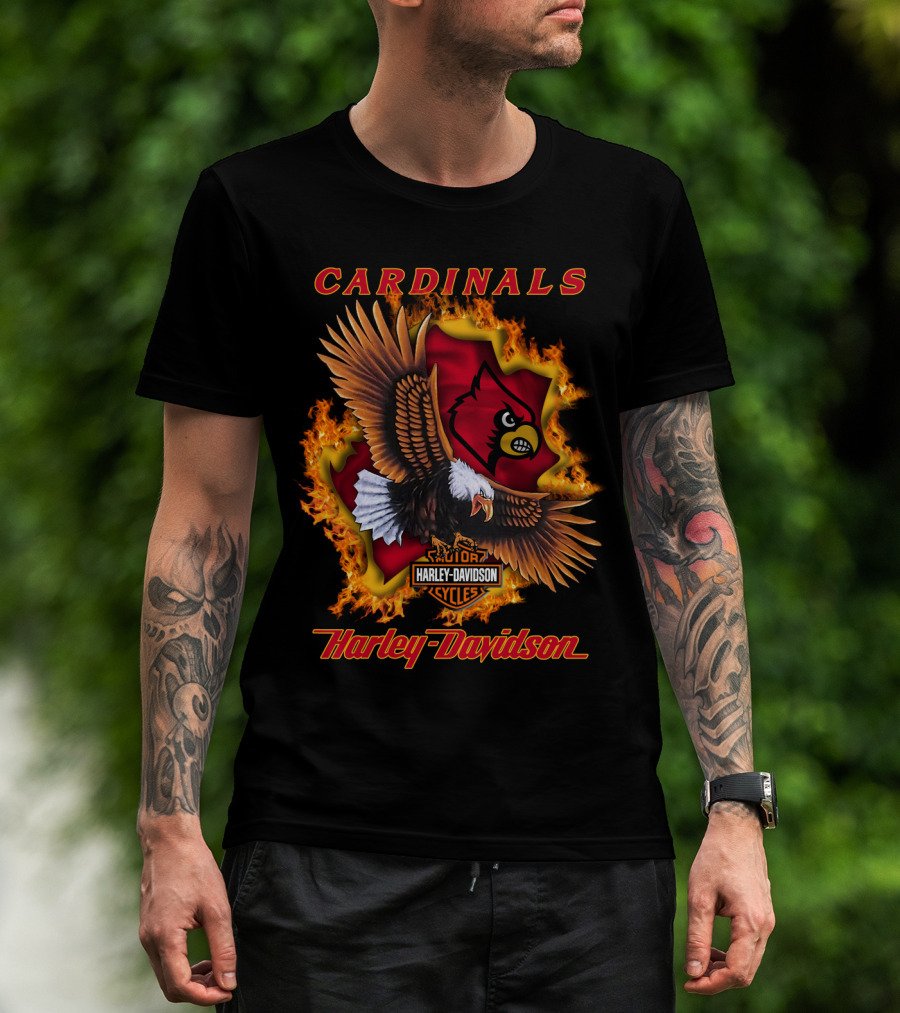 Cardinals Harley Davidson Cycles Eagle Flame T-Shirt