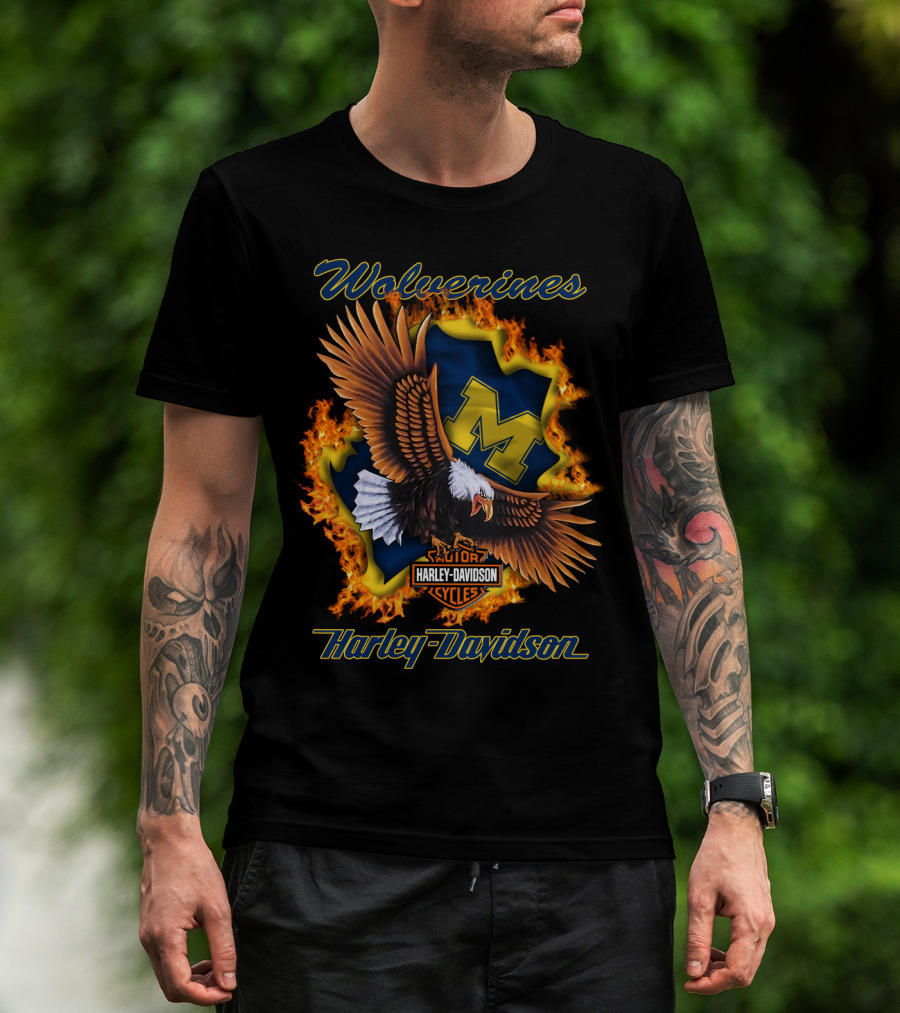 Wolverines Harley Davidson Ncaa Michigan Wolverines Logo Flame Eagle T-Shirt