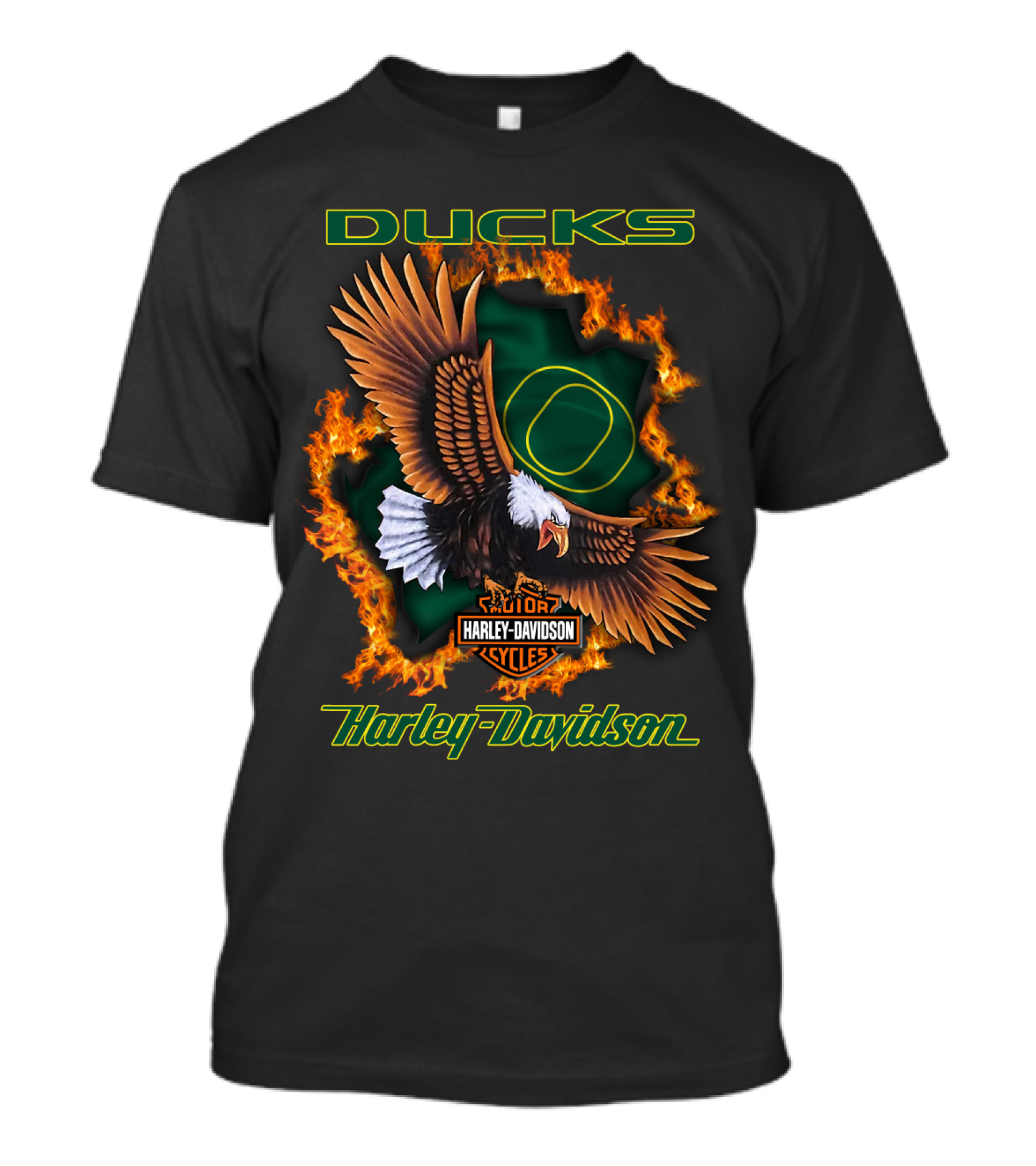 Harley Davidson Cycles Oregon Ducks Eagle Flames T-Shirt