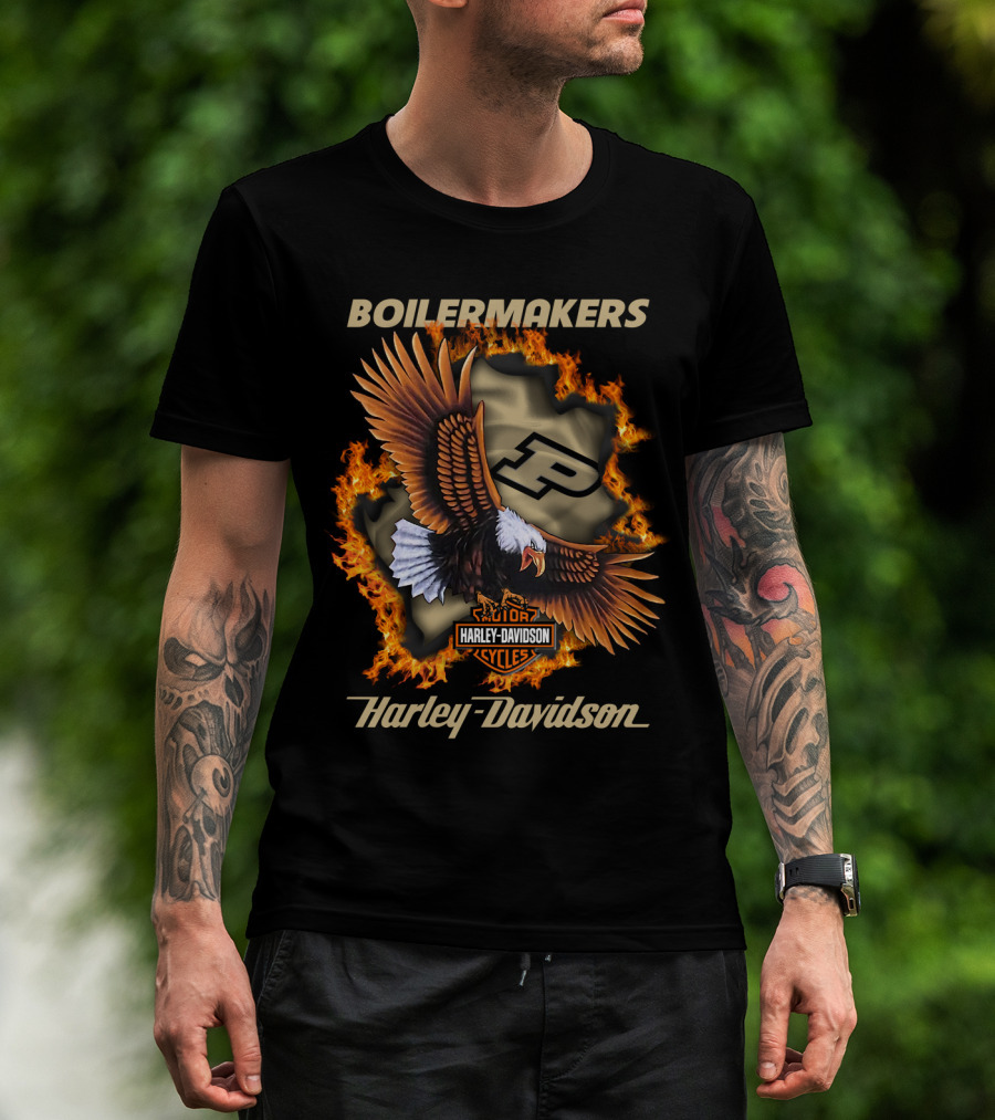 Boilermakers Harley Davidson Purdue Eagle And Flame T-Shirt