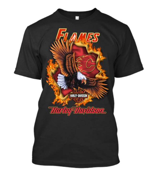 Harley Davidson Flames Nhl Calgary Flames Eagle T-Shirt