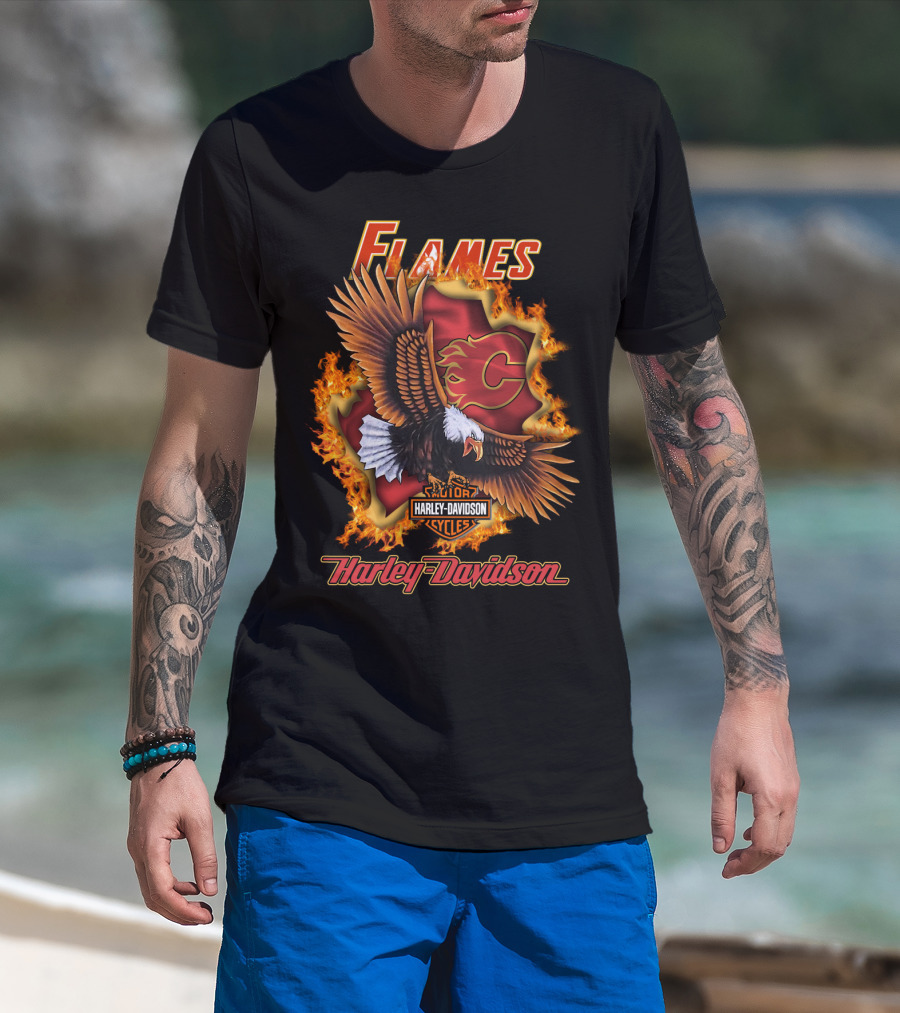 Harley Davidson Flames Nhl Calgary Flames Eagle T-Shirt
