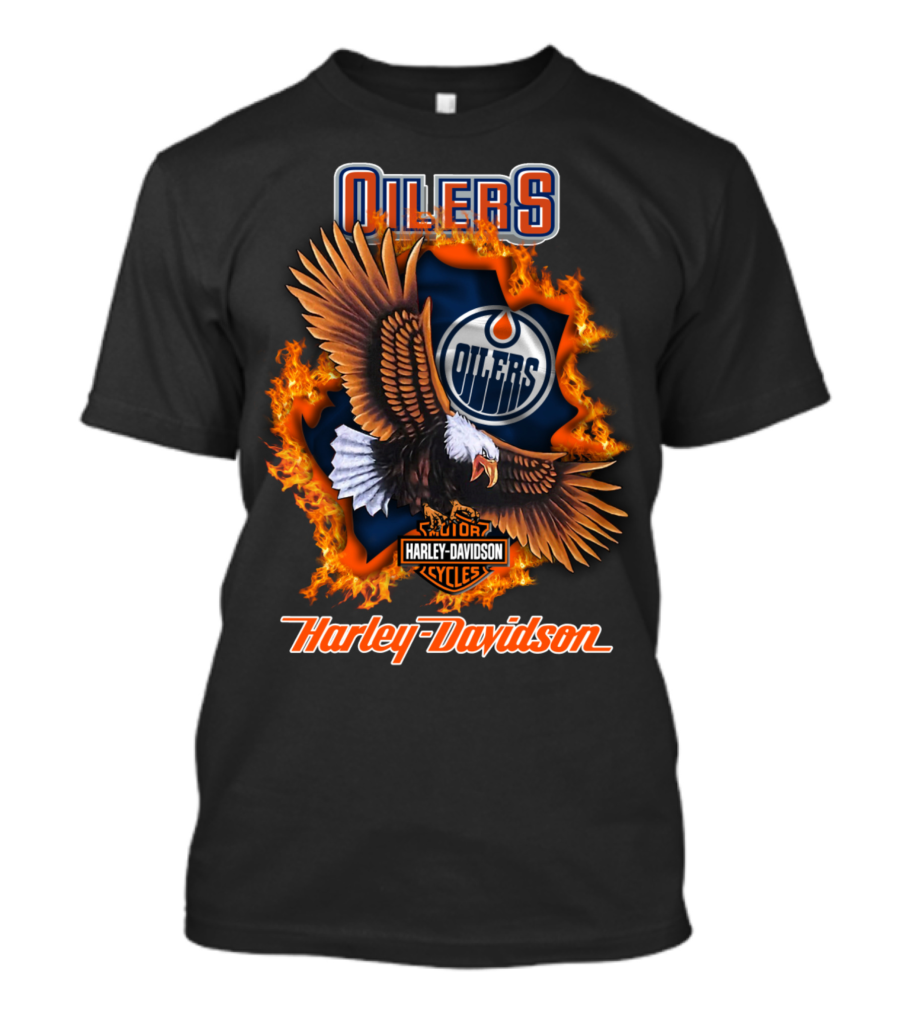 Oilers Edmonton Oilers Harley Davidson Cycles Eagle Flame T-Shirt