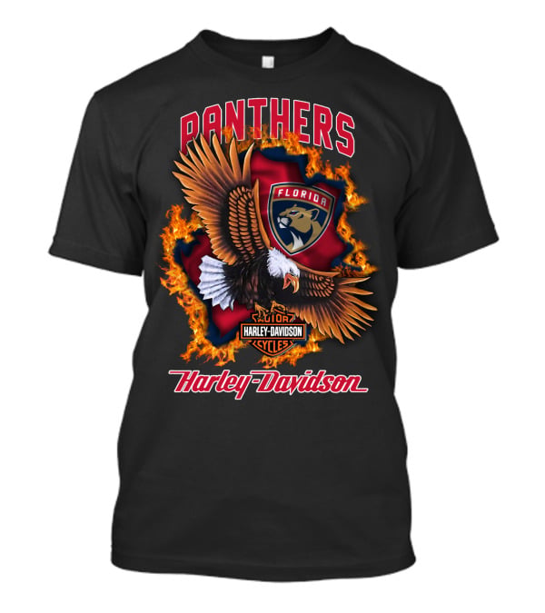 Florida Panthers Harley Davidson Cycles Flame Eagle T-Shirt