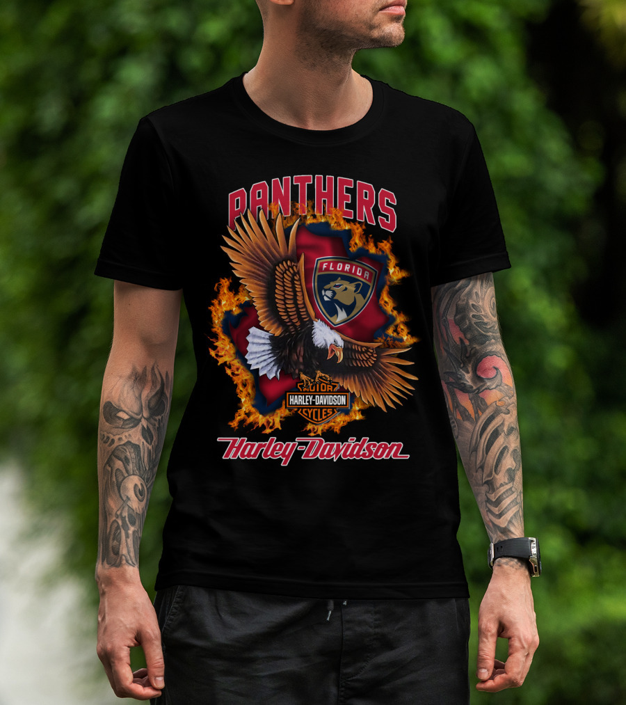 Florida Panthers Harley Davidson Cycles Flame Eagle T-Shirt