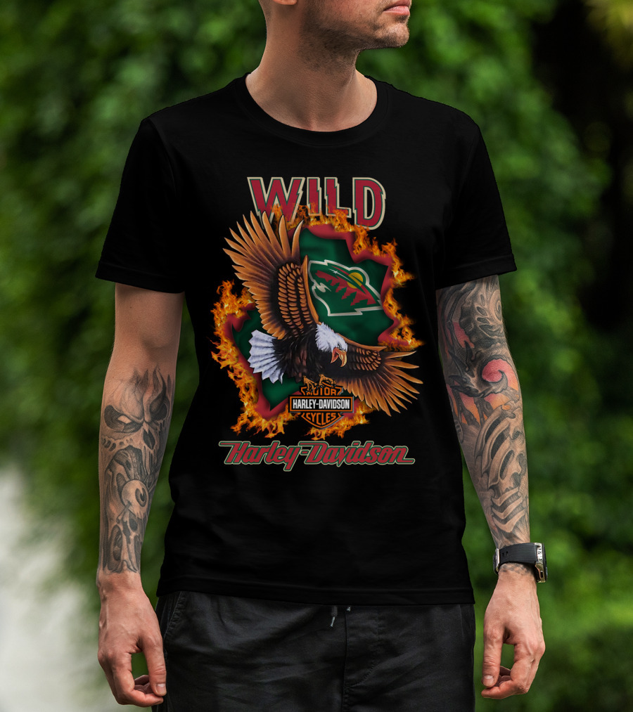 Harley Davidson Wild Minnesota Wild Nhl Eagle Flames T-Shirt