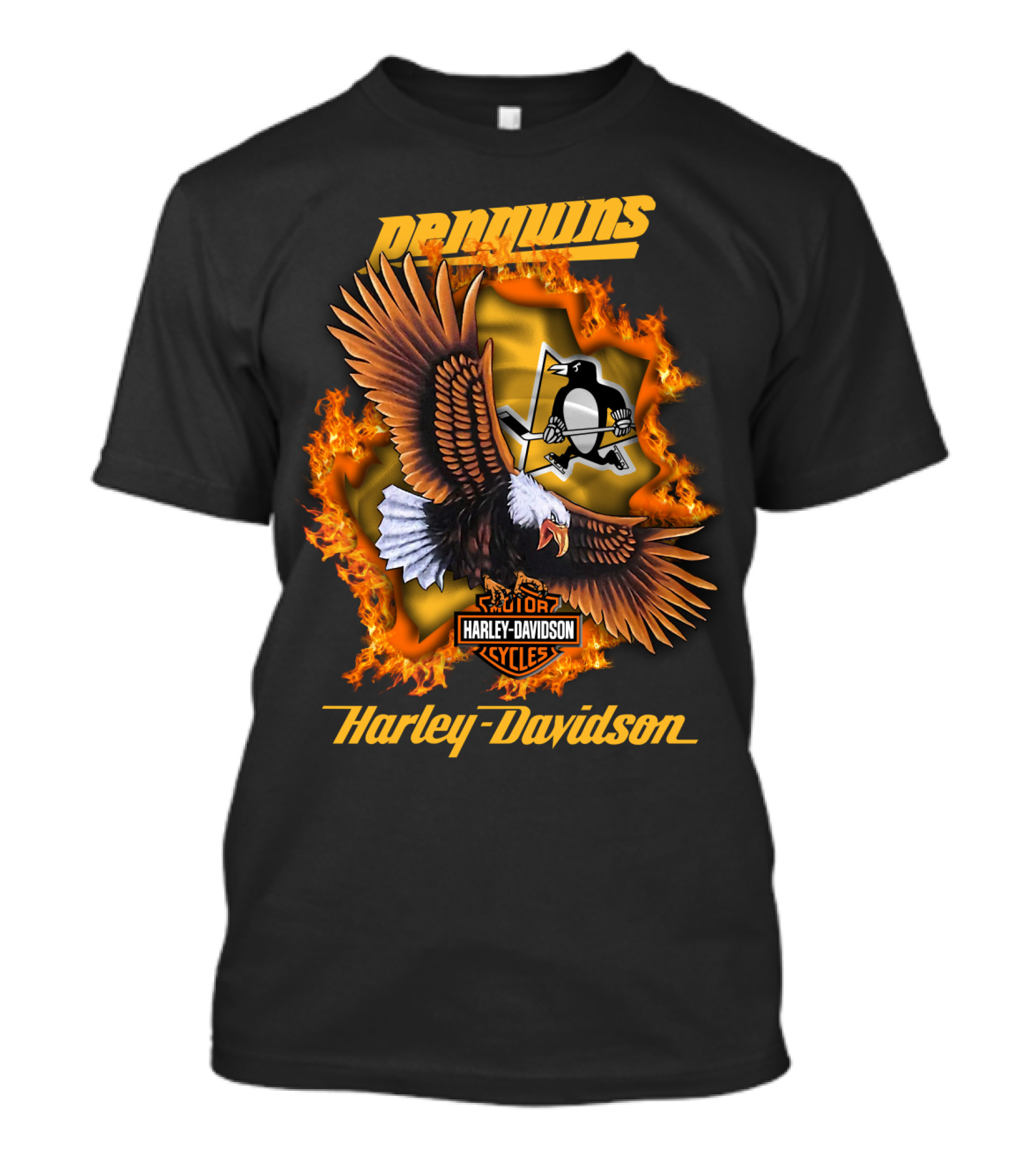 Harley Davidson Pittsburgh Penguins Nhl Eagles Flames T-Shirt