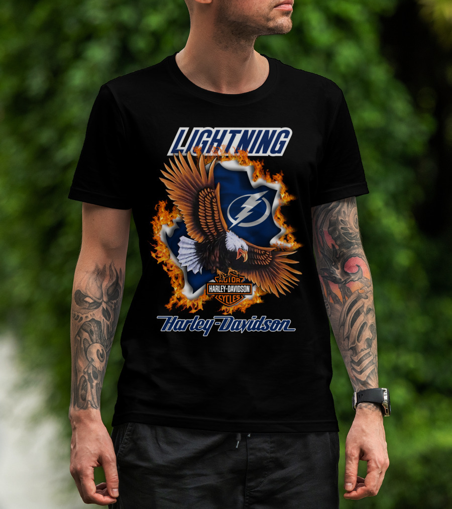 Lightning Tampa Bay Harley Davidson Cycles Eagle Flames T-Shirt