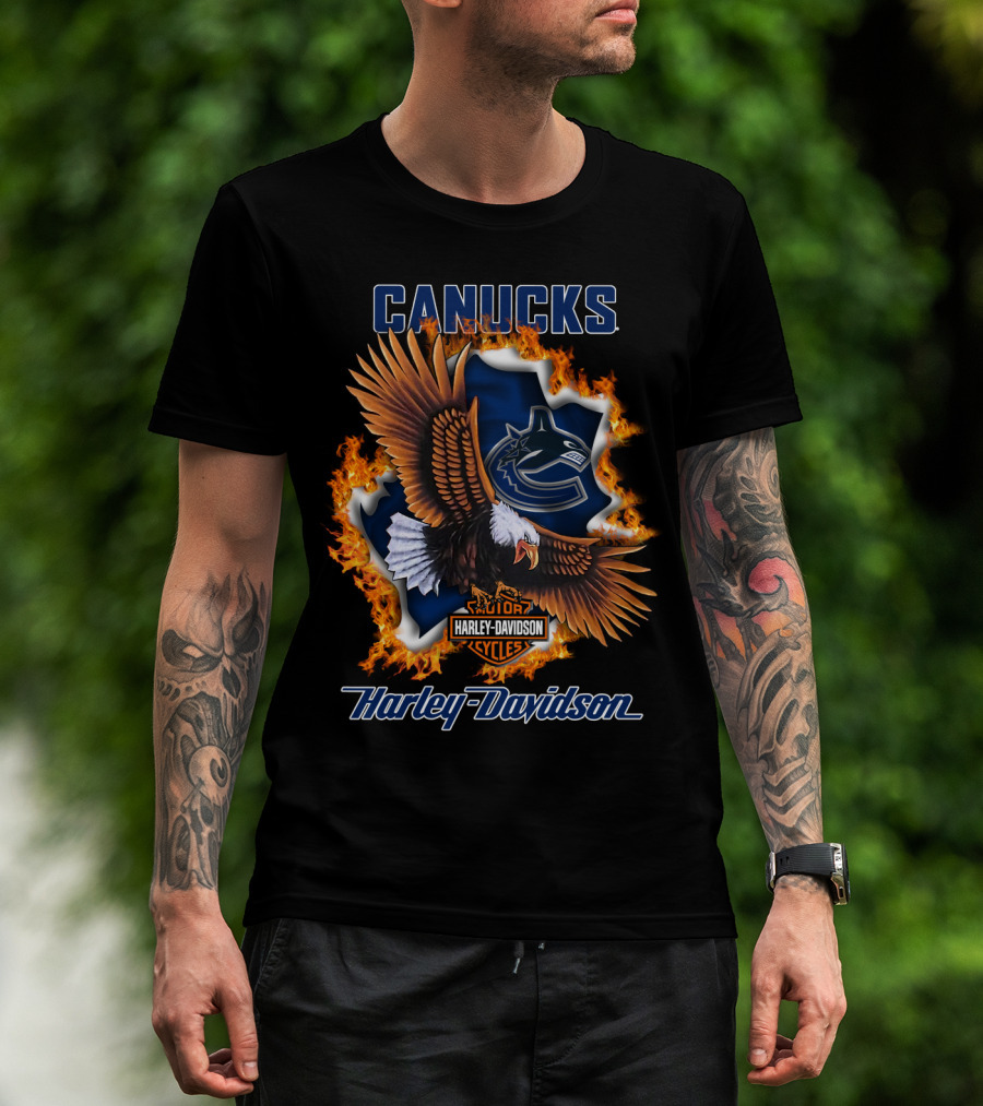 Canucks Harley Davidson Nhl Vancouver Cycles Eagle Flame T-Shirt