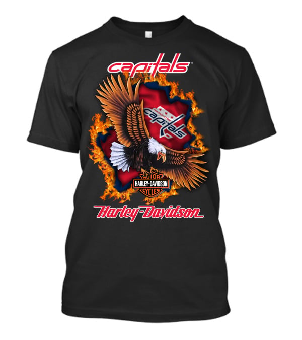 Washington Capitals Harley Davidson Flames Eagle T-Shirt
