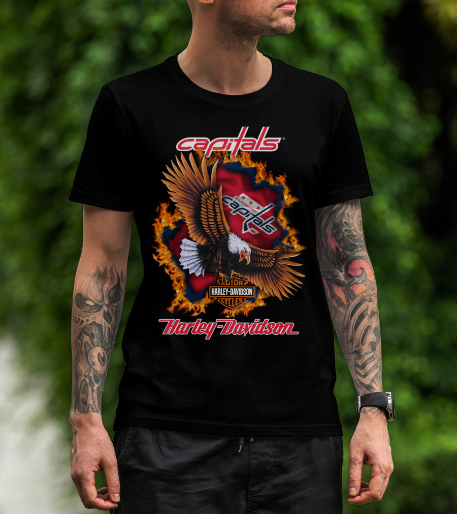 Washington Capitals Harley Davidson Flames Eagle T-Shirt