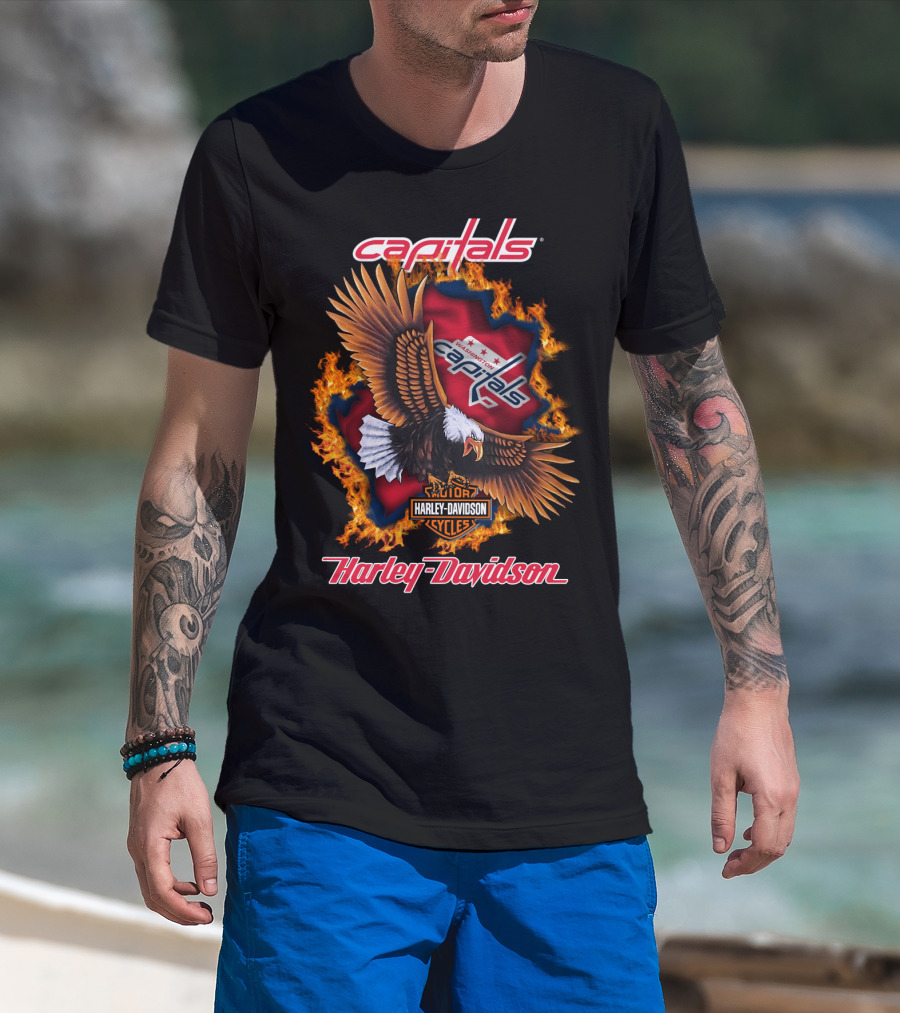 Washington Capitals Harley Davidson Flames Eagle T-Shirt