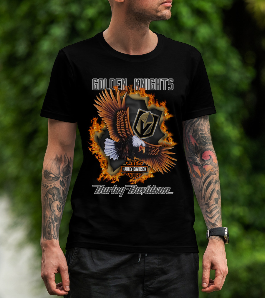 Golden Knights Harley Davidson Eagle Flames Nhl Vegas T-Shirt