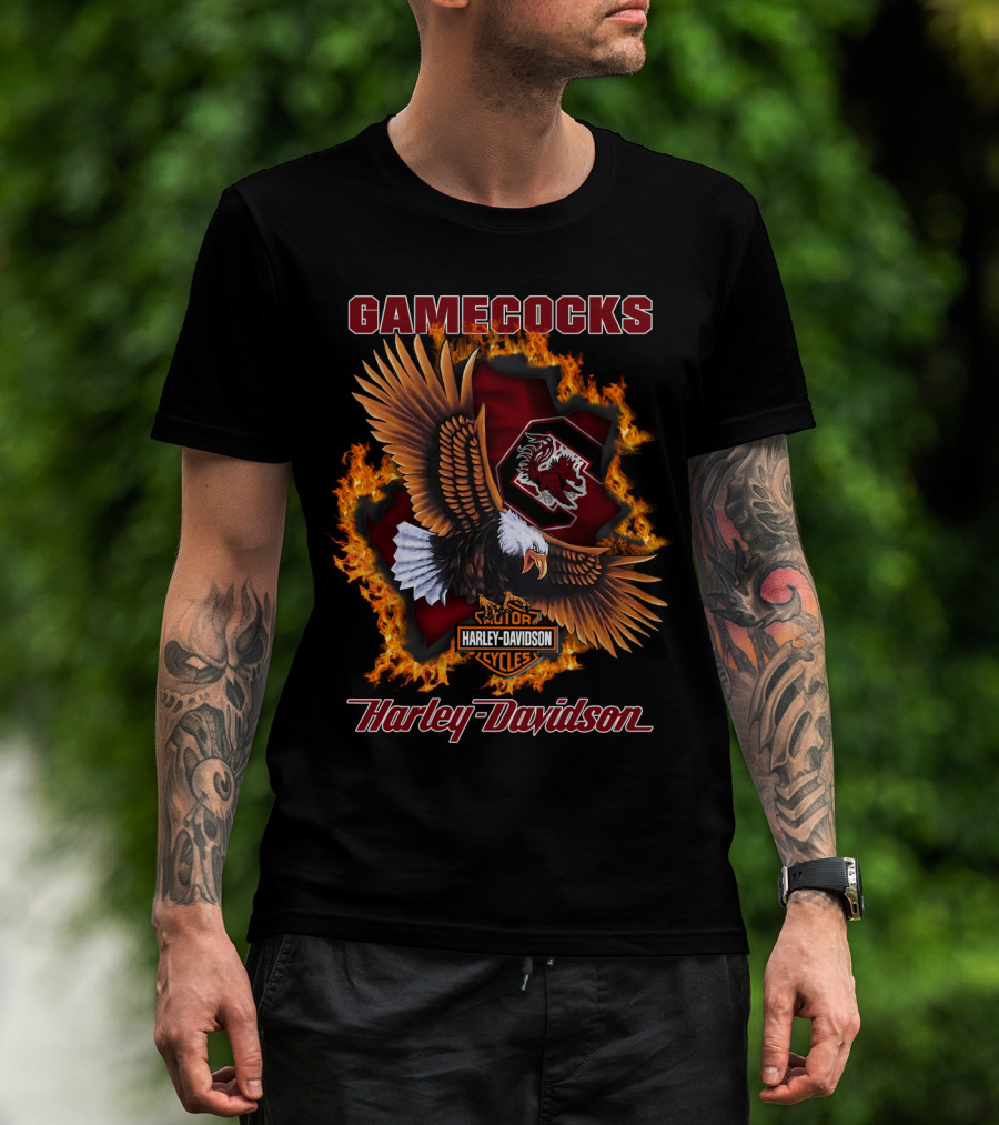 South Carolina Gamecocks Harley Davidson Cycles Ncaa 04.08 Eagle Flame T-Shirt