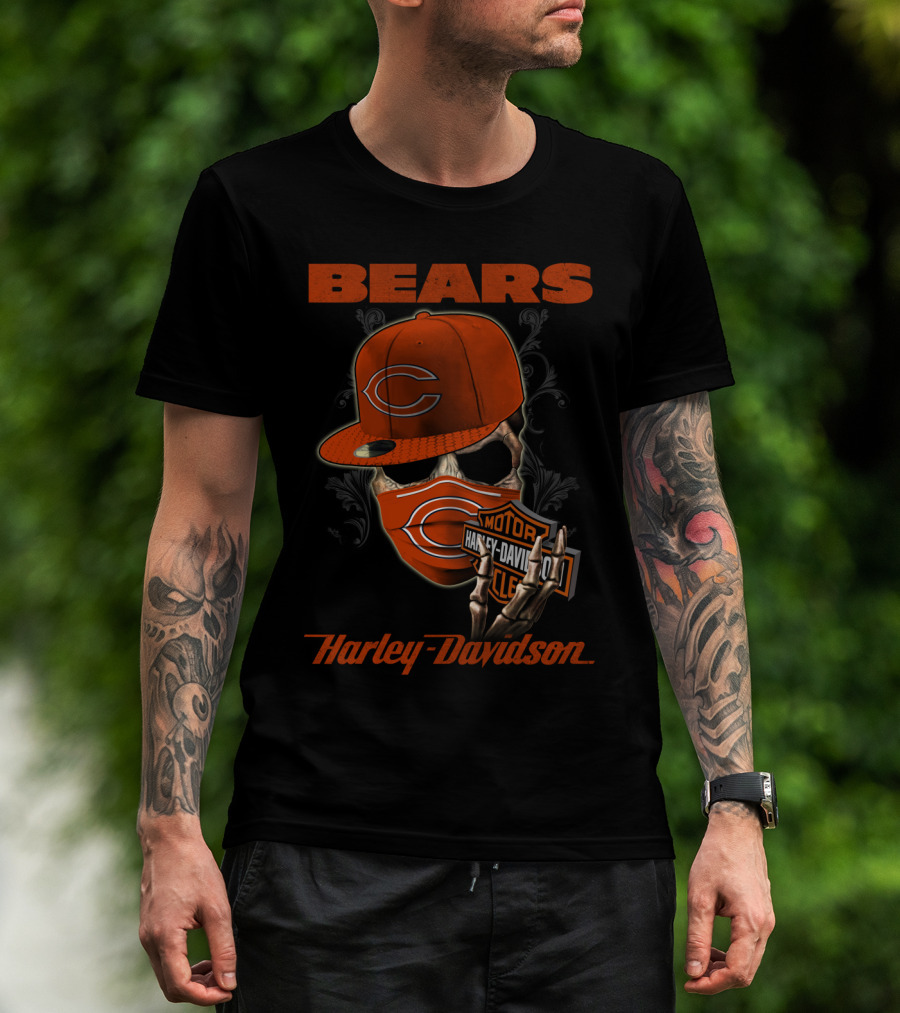 Bears Harley Davidson Skull Motif With Chicago Cap T-Shirt