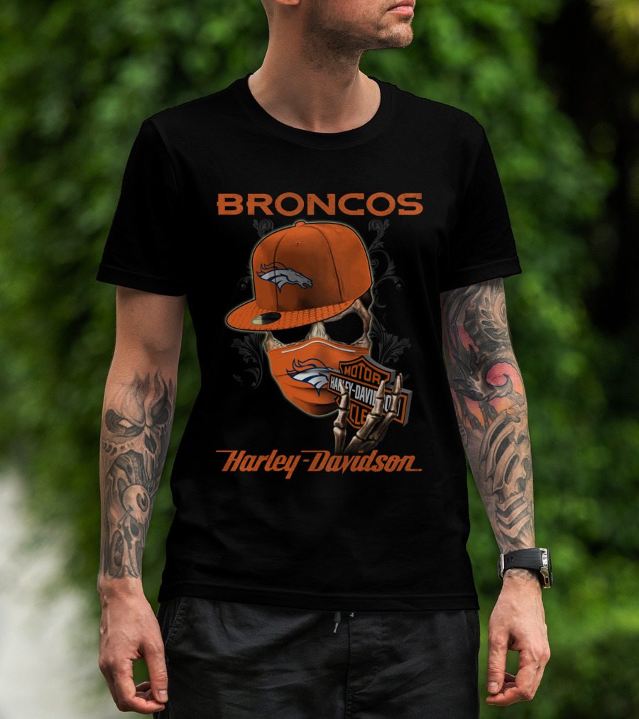 Broncos Harley Davidson Nfl Denver Broncos Skeleton Hat T-Shirt