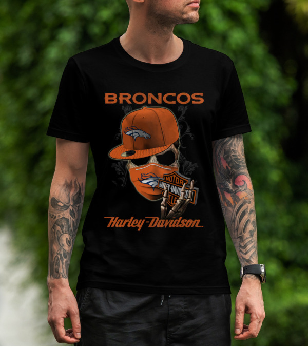 Broncos Harley Davidson Nfl Denver Broncos Skeleton Hat T-Shirt