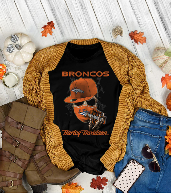 Broncos Harley Davidson Nfl Denver Broncos Skeleton Hat T-Shirt