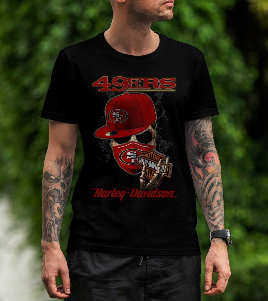 49ers San Francisco Nfl Harley Davidson Motorcycle Skeleton T-Shirt