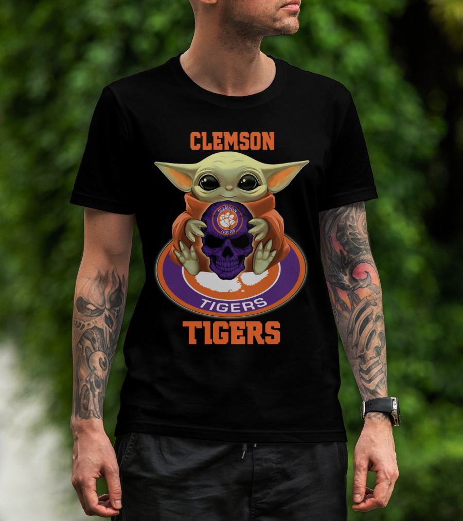 Clemson Tigers Yd1404 Baby Alien Holding Skull T-Shirt