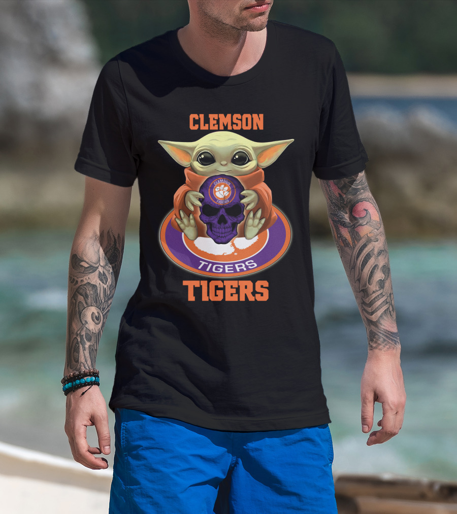 Clemson Tigers Yd1404 Baby Alien Holding Skull T-Shirt