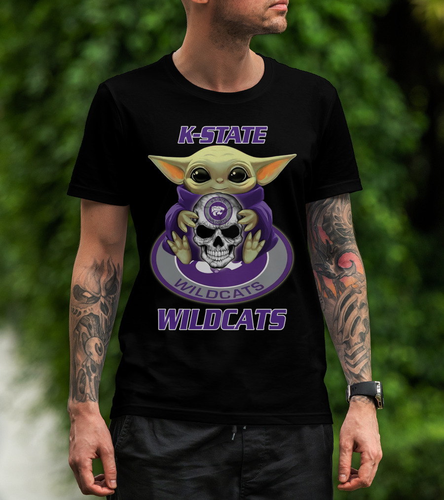 K-State Wildcats Baby Yoda Skull Yd1404 Kansas State Wildcats T-Shirt