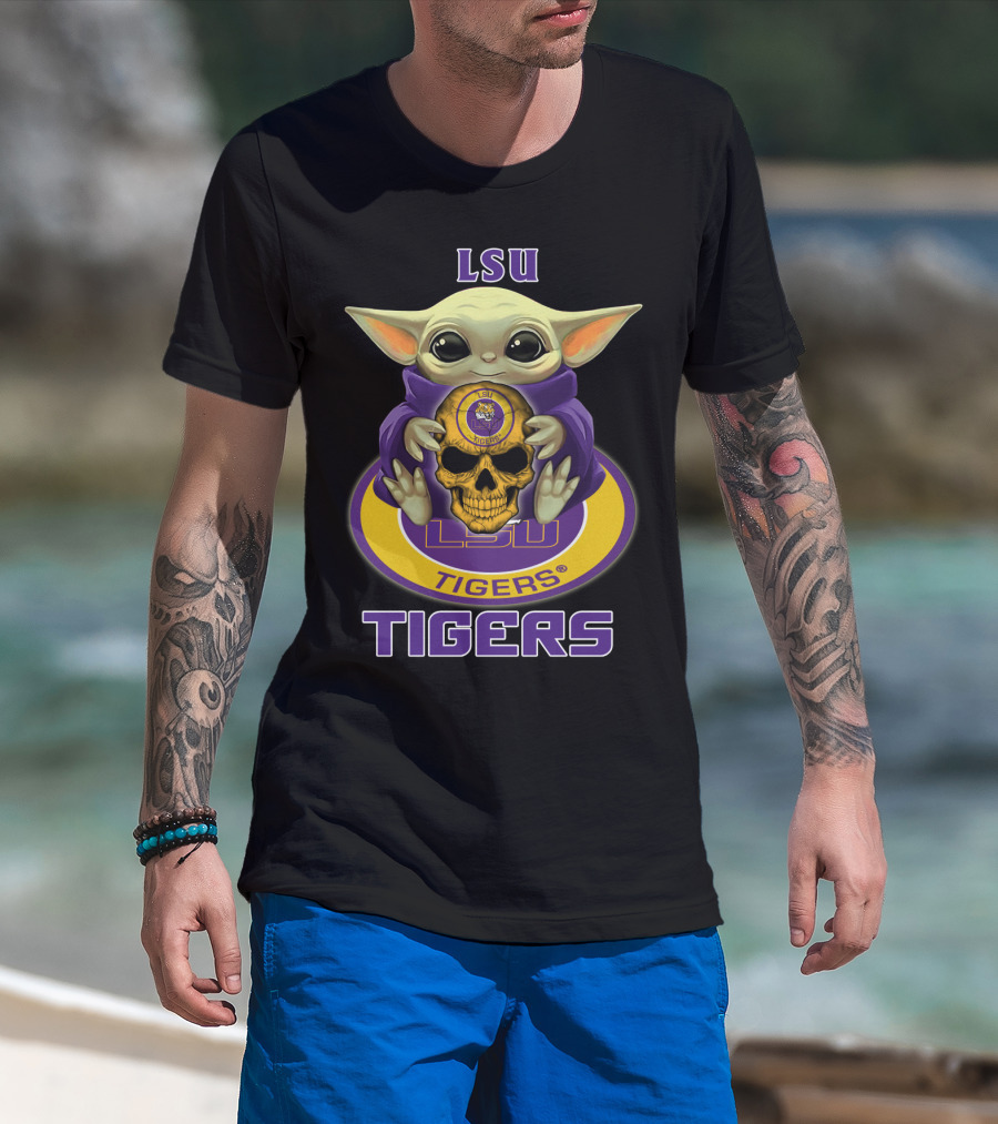 Lsu Tigers Baby Yoda Skull T-Shirt