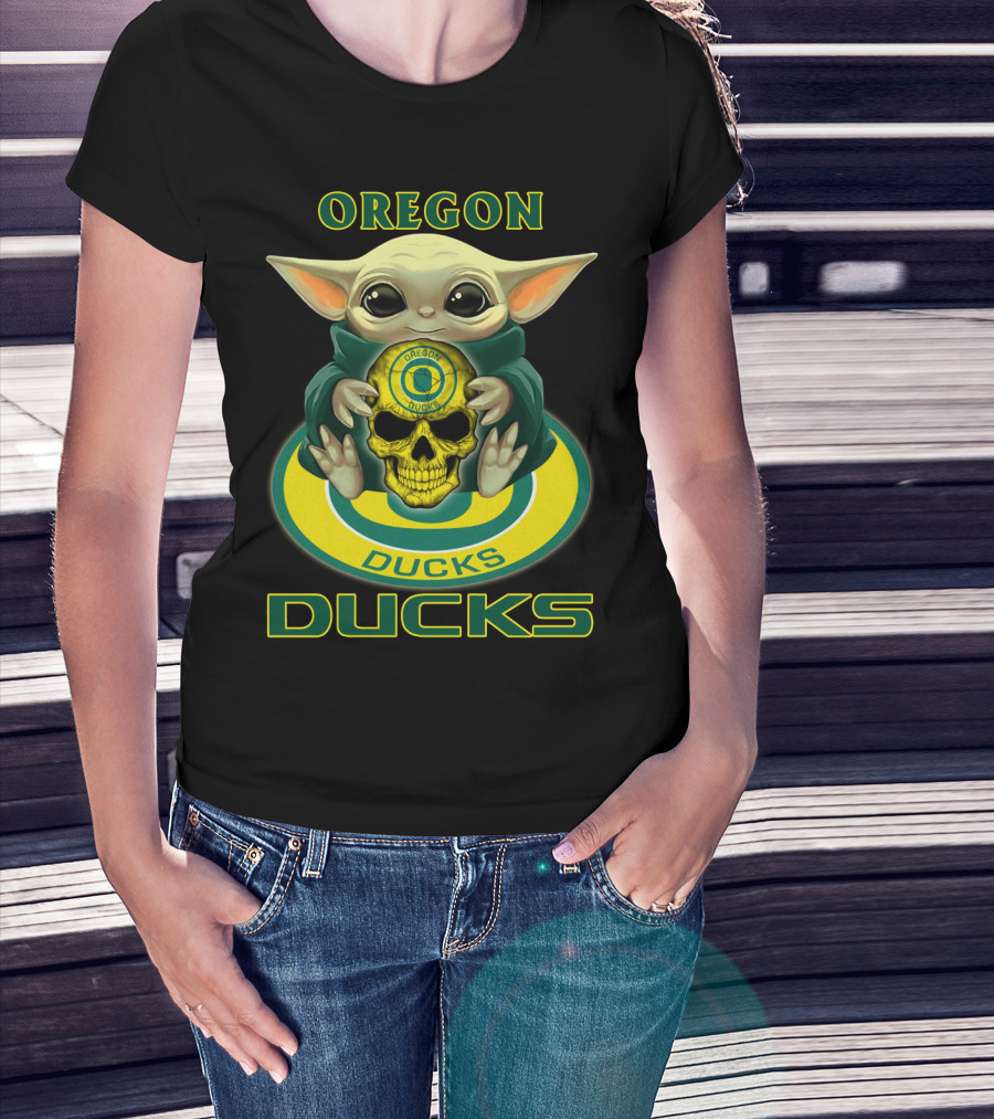 Oregon Ducks Baby Alien Holding Skull T-Shirt