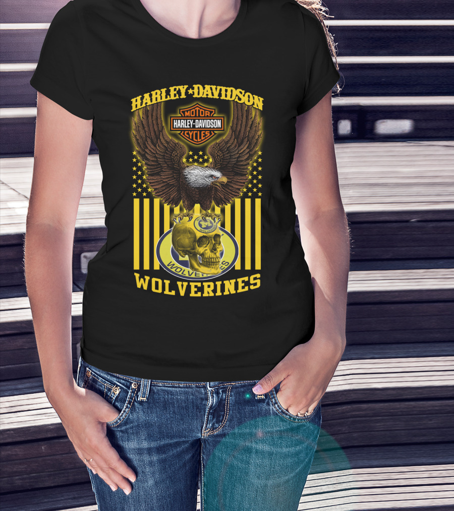 Harley Davidson Michigan Wolverines Eagle Skull T-Shirt