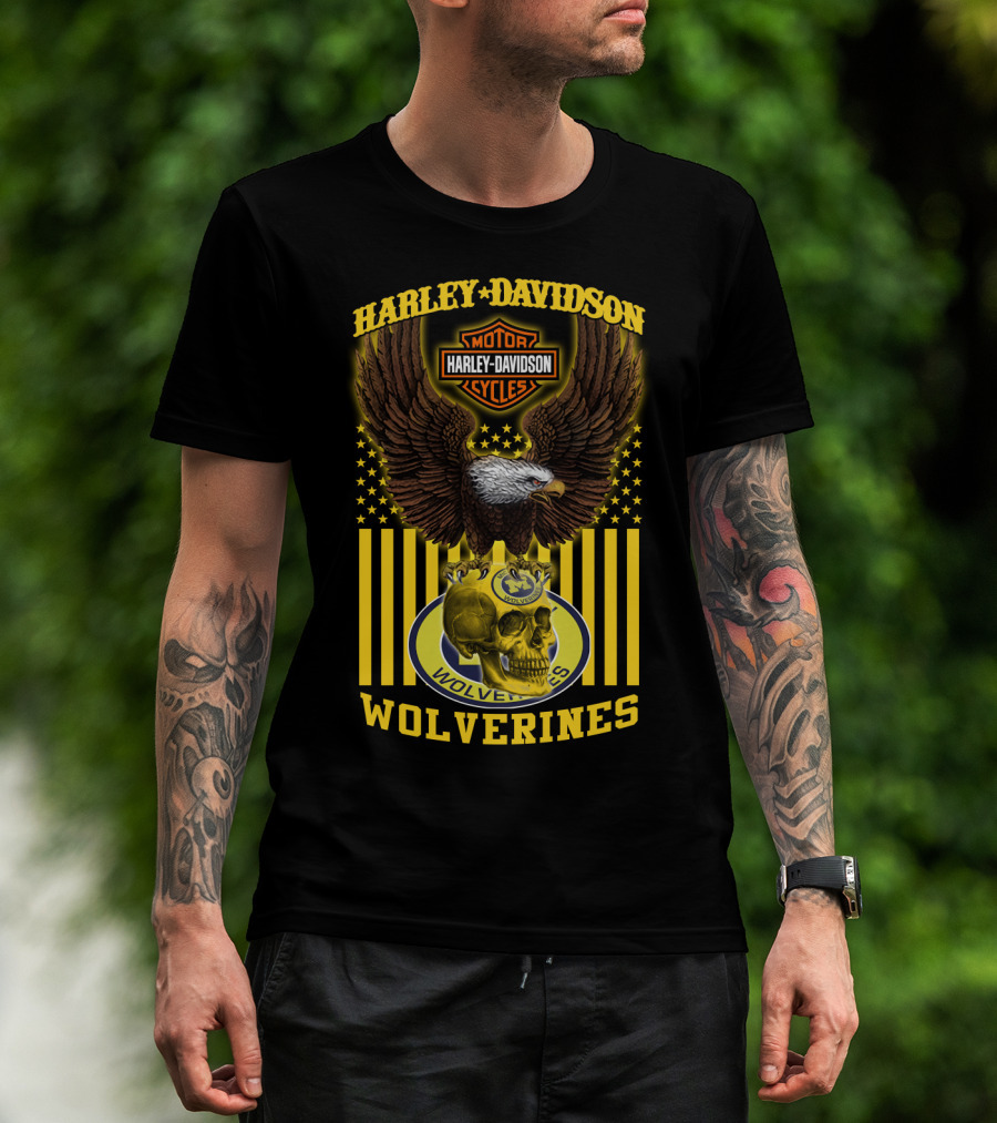 Harley Davidson Michigan Wolverines Eagle Skull T-Shirt