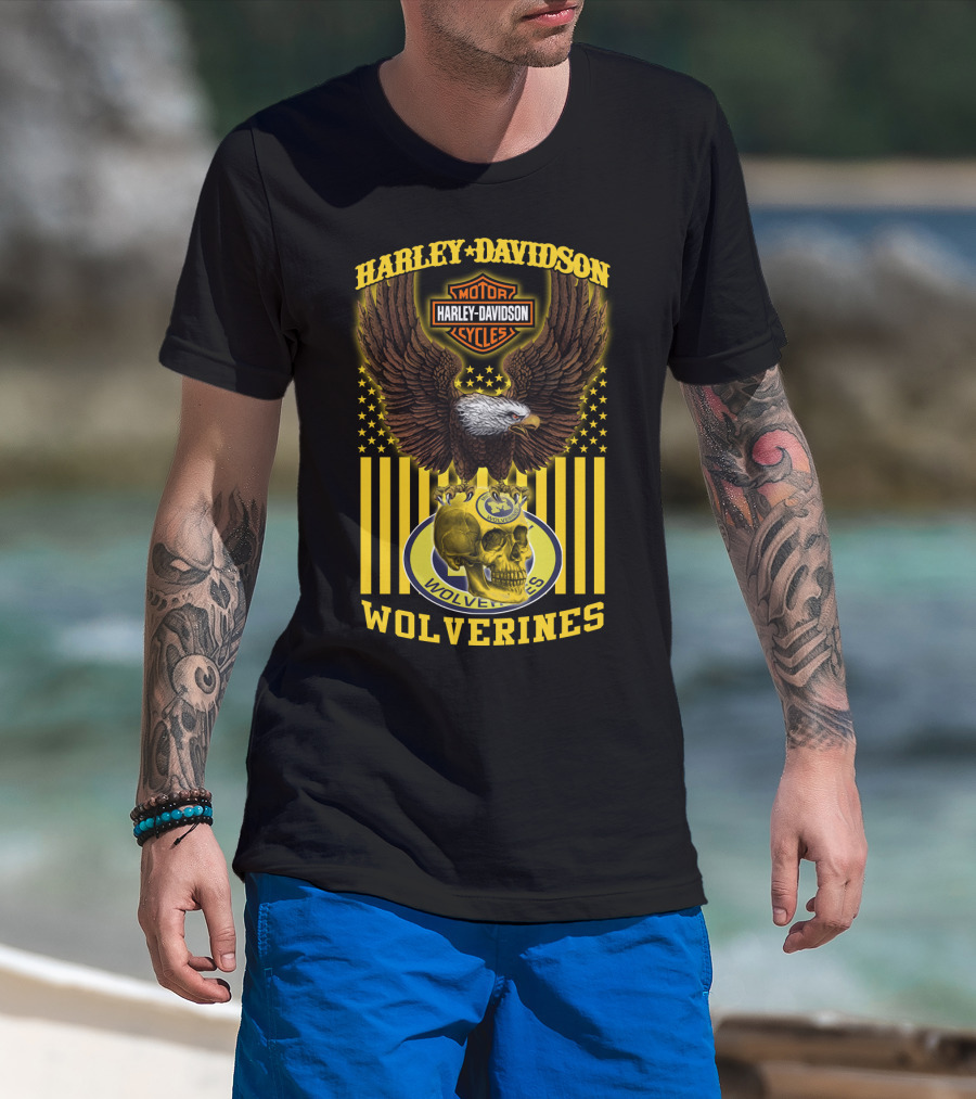 Harley Davidson Michigan Wolverines Eagle Skull T-Shirt
