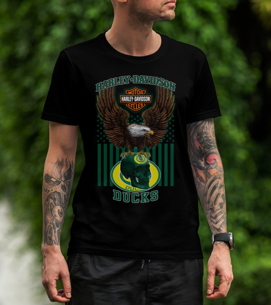 Harley Davidson Motor Cycles Ducks Oregon Eagle Skull T-Shirt