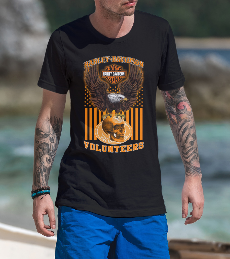 Harley Davidson Motor Cycles Eagle Skull Tennessee Volunteers T-Shirt