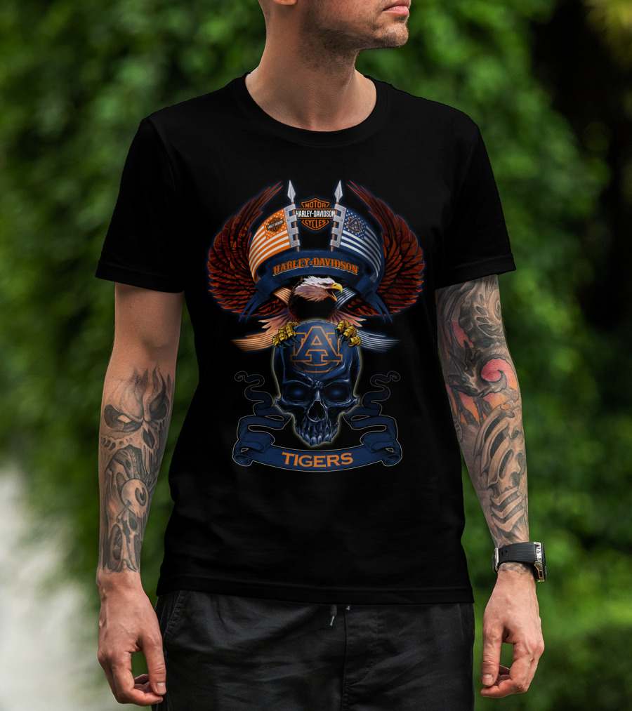 Harley Davidson Auburn Tigers American Eagle Skull T-Shirt