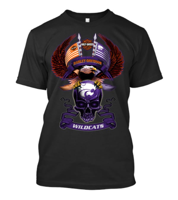 Harley Davidson Motor Cycles Kansas State Wildcats Bald Eagle Skull Wings T-Shirt