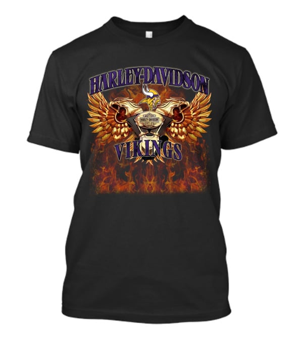 Harley Davidson Minnesota Vikings Motorcycles Wings Flames T-Shirt