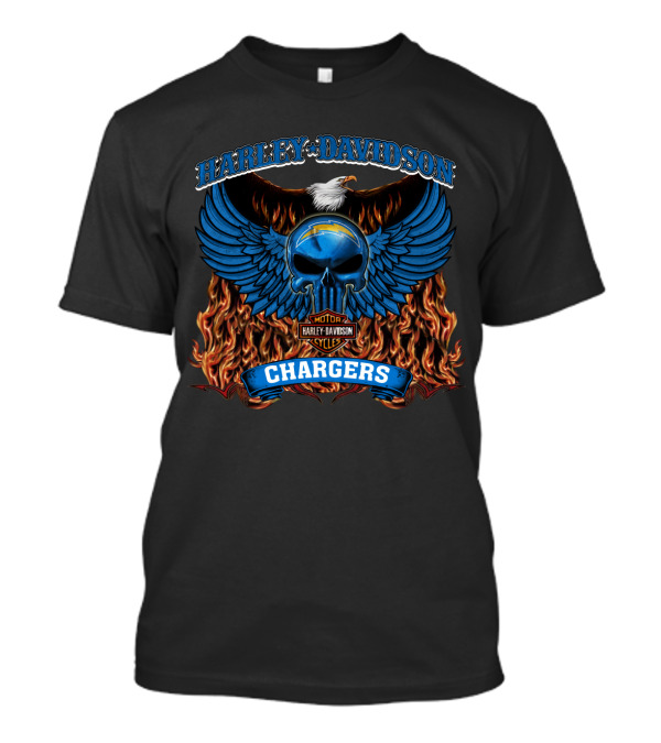 Harley Davidson Motor Cycles Chargers Los Angeles 206 Flame Wings Skull Eagle T-Shirt