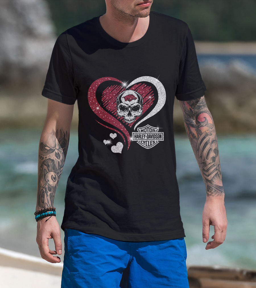 Ncaa Arkansas Razorbacks Harley Davidson Skull Heart T-Shirt