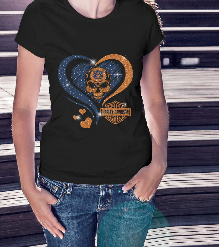 Auburn Tigers Skull Heart Harley Davidson Motor Cycles T-Shirt