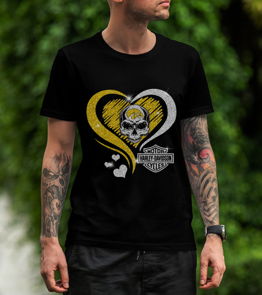 Ncaa Iowa Hawkeyes Skull Heart Harley Davidson T-Shirt