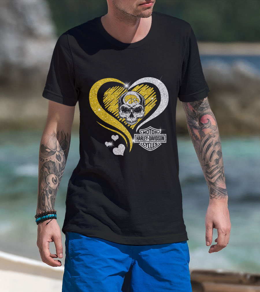 Ncaa Iowa Hawkeyes Skull Heart Harley Davidson T-Shirt
