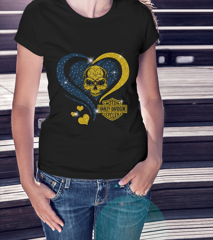 Michigan Wolverines Harley Davidson Skull Heart T-Shirt
