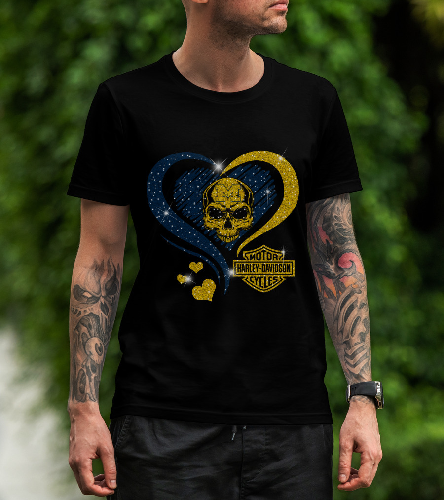 Michigan Wolverines Harley Davidson Skull Heart T-Shirt