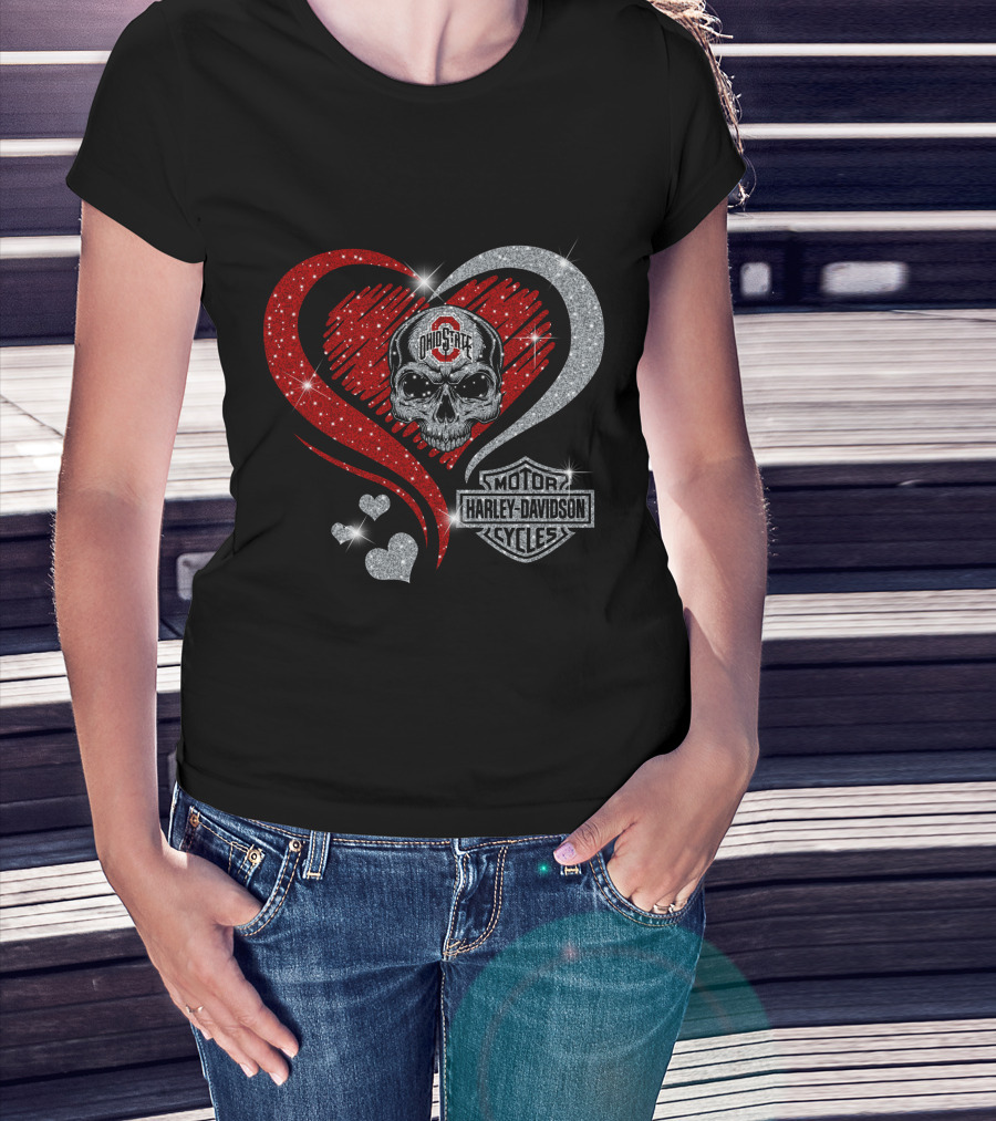 Ohio State Buckeyes Harley Davidson Skull Heart T-Shirt