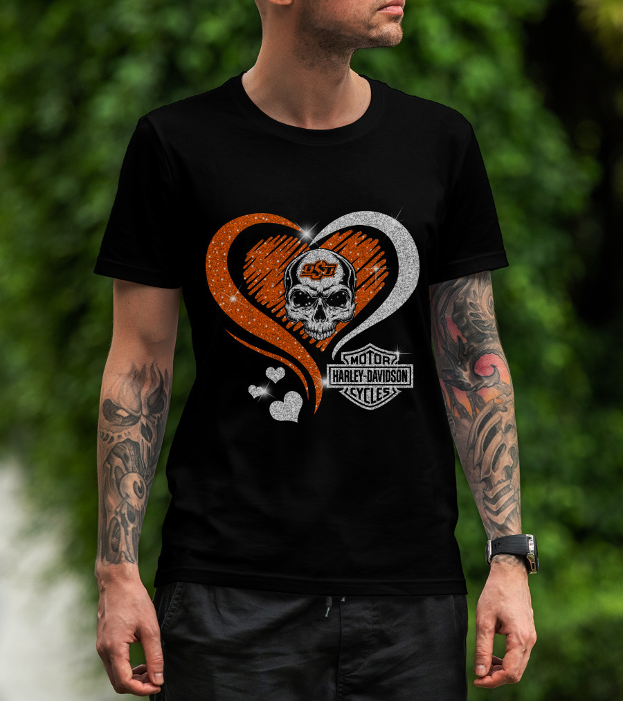 Ncaa Oklahoma State Cowboys Osu Skull Love Motor Harley Davidson Cycles T-Shirt